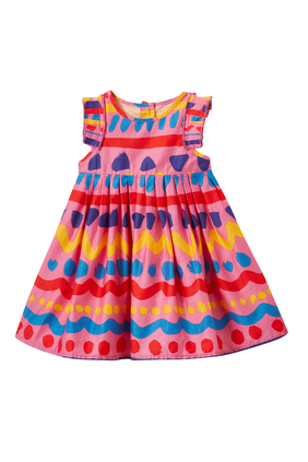 Stripe & Wave Print Dress with Bloomers